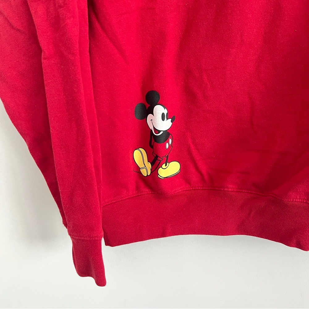 Disney Mickey Mouse Striped Sleeve Red Crewneck Sweatshirt Size Medium - Picture 3 of 9
